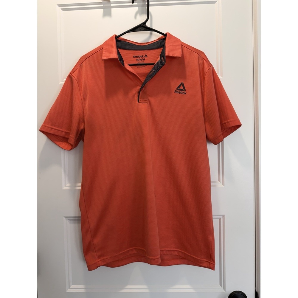 Reebok Polo Shirt Mens Medium Red Performance Short Sleeve Athletic Golf